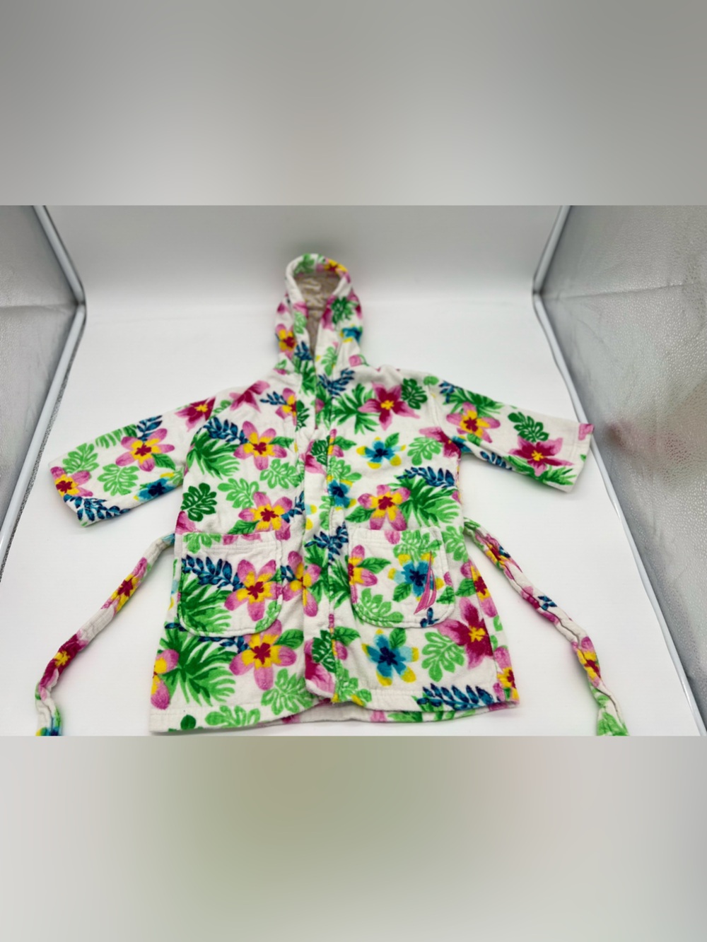 Nautica Floral Xs (3/4)  Girls Robe Swim Cover Up Terry With Pockets 100% Cotton